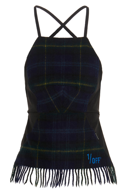 1/Off — 'Checked scarf' tartan wool top with fringes and l