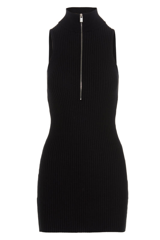 1017-Alyx-9Sm — Ribbed knit dress with high collar with half front